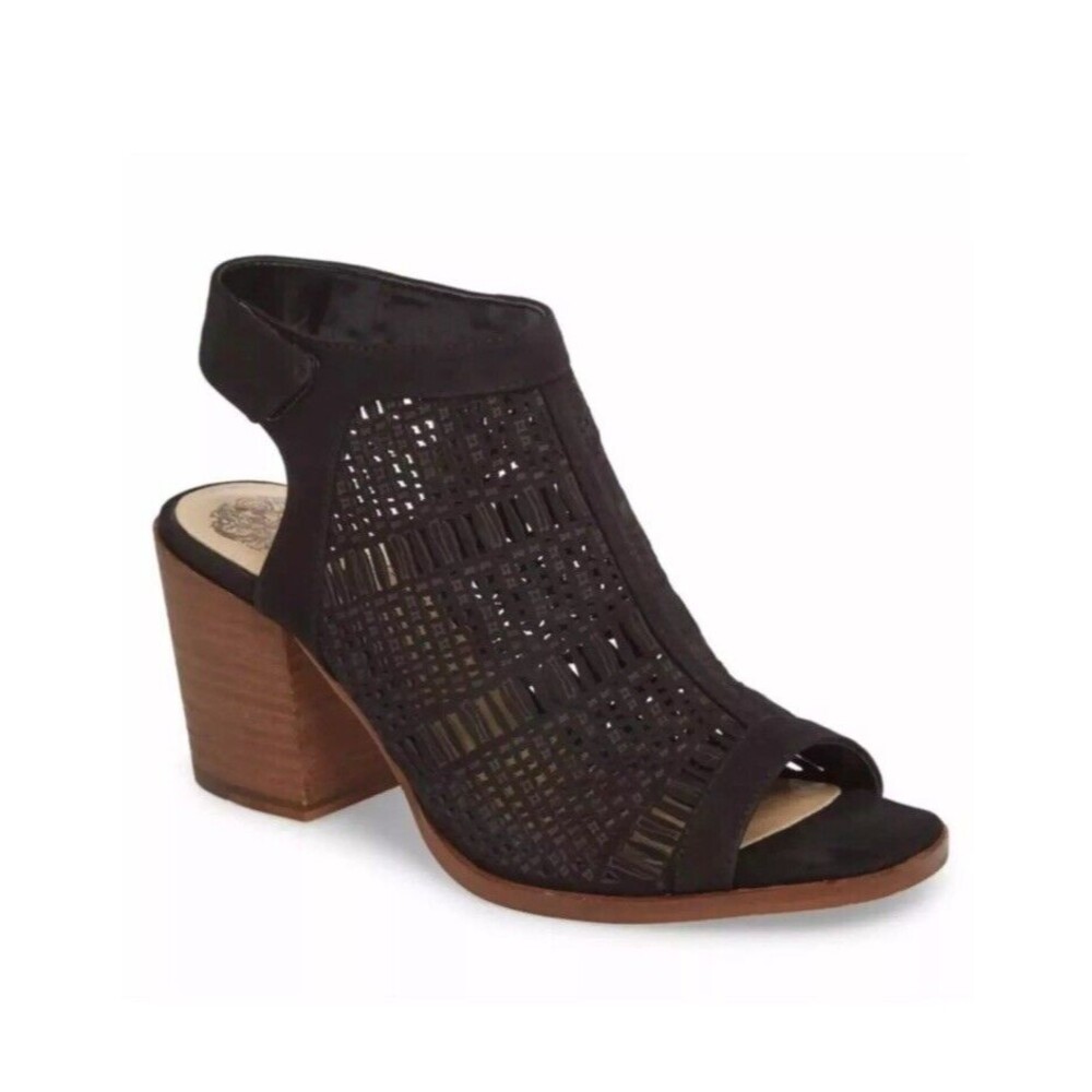 Vince Camuto Keannie Suede Open Toe Sandals Size 8/38.5 Stack Heel Resortwear